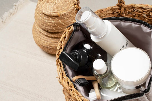 Leave-in conditioner bottle with soft wavy hair behind