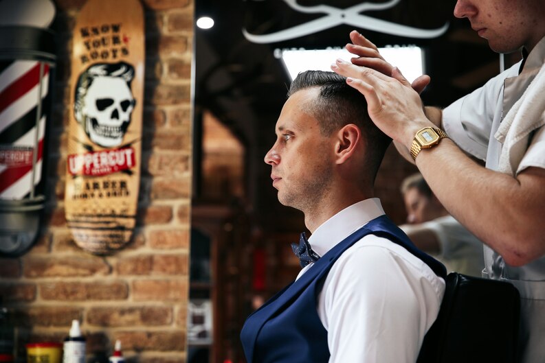 Pompadour fade haircut at Allan’s Men’s Hairdressing