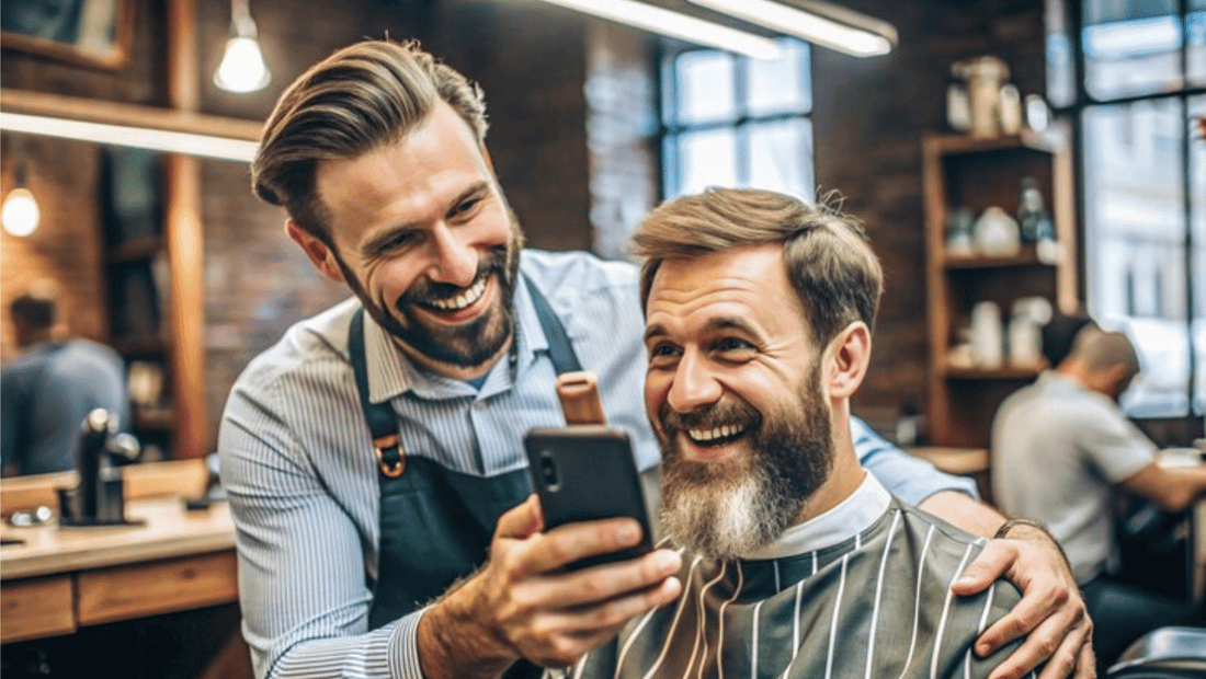 Satisfied clients showcasing their new haircuts from Allan's Men's Hairdressing.